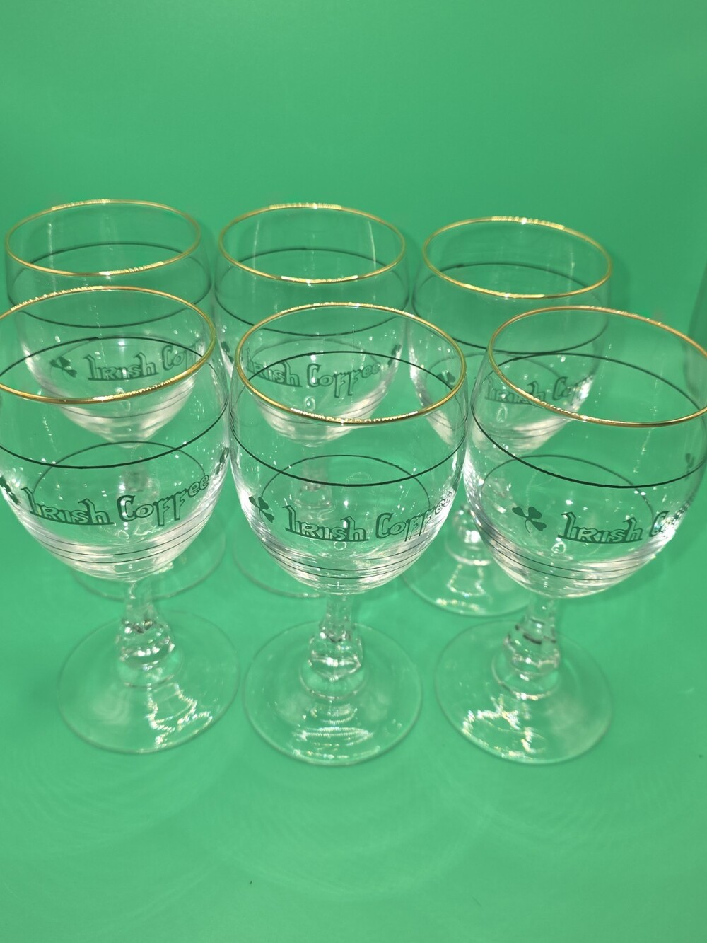6 Vintage Cristal D’Arques Durand Irish Coffee Glass w/ Shamrock & Gold Rim